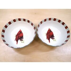 Lenox Winter Greetings Cardinal Everyday‎ 7" Soup Cereal Bowls Lot of 2